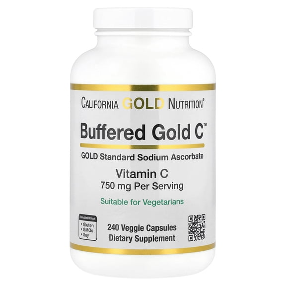California Gold Nutrition Buffered Vitamin C Capsules, 750 mg, 240 Veggie Capsules
