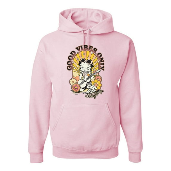 Wild Bobby, Betty Boop Good Vibes Only Betty Boop Unisex Hoodie Sweatshirt, Light Pink, Small