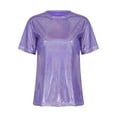 thumbnail image 4 of Zaldita Women's Shiny Metallic Short Sleeve T-shirt Holographic Top Blouse Dancewear Rave Festival Purple XXL, 4 of 7