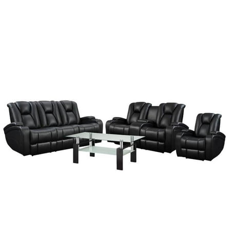4 Piece Living Room Set With Recliner Sofa And Coffee Table In Black