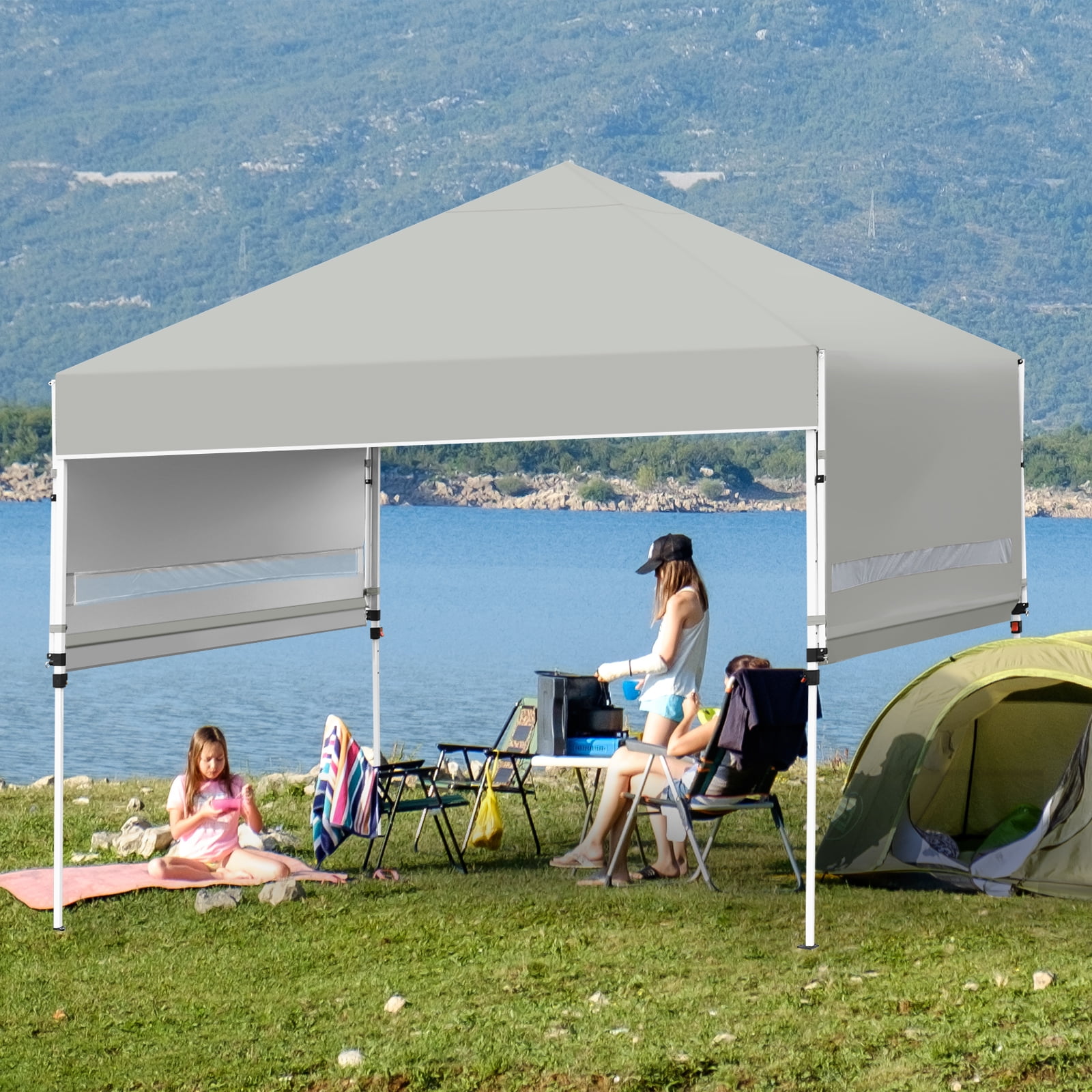 Patiojoy Pop Up Gazebo Tent 17'x10' Adjust Dual Half Awnings Folding Blue