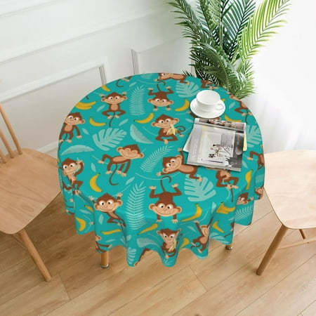 

Cute Animal Monkey Print Tablecloths Round Tablecloth Waterproof Table Cloth Stain-Resistant For Party Decoration 60 Inches