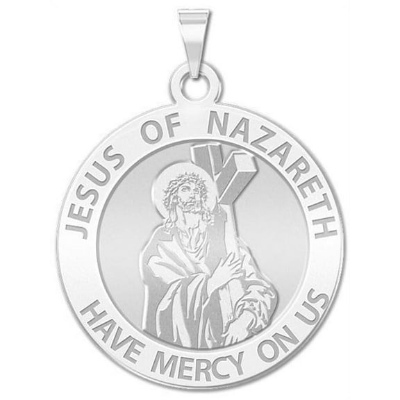Jesus of Nazareth Religious Medal  - 1 Inch Size of a Quarter - Sterling Silver