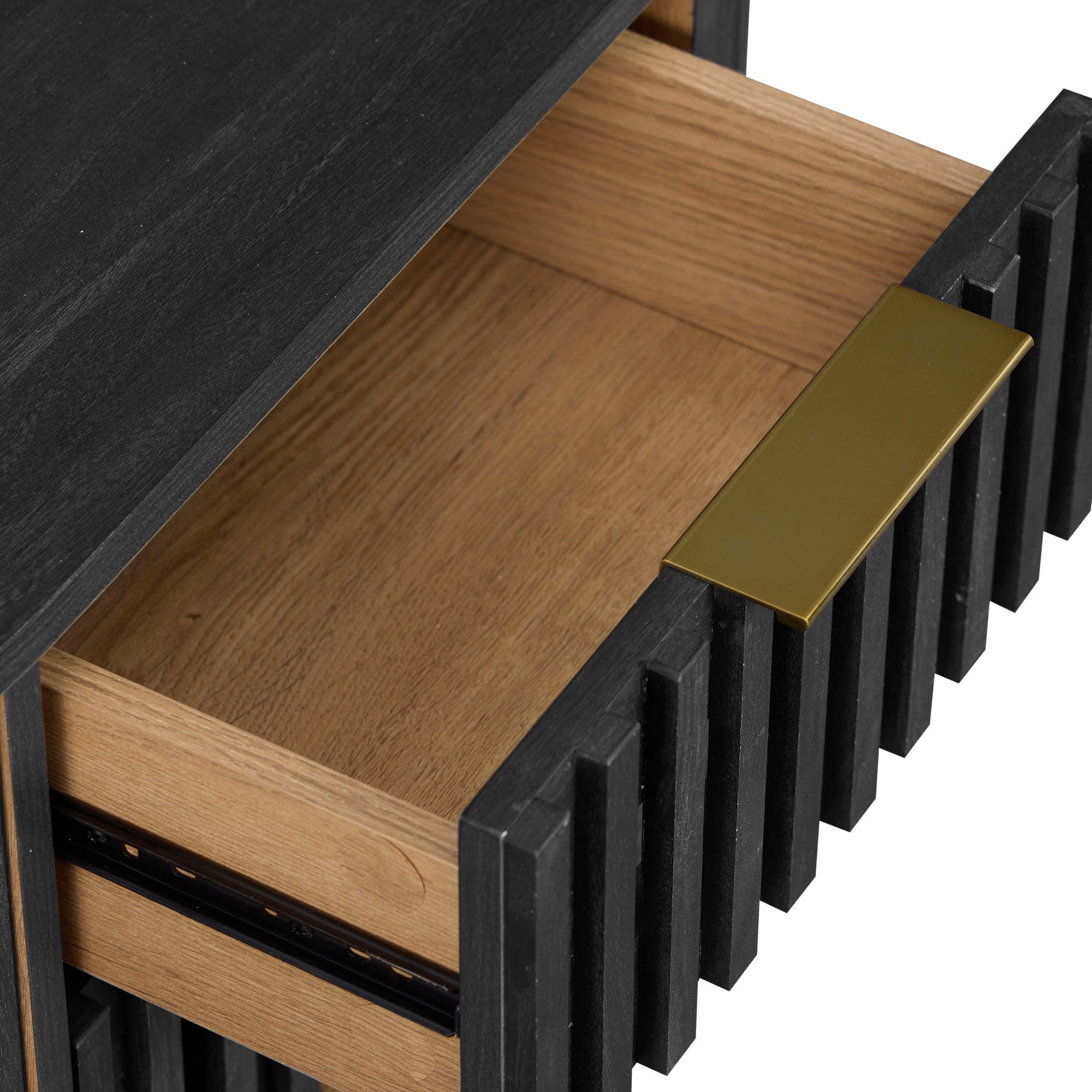 WAMPAT Fluted End Table with 2 Drawers, Modern Storage Nightstand for Living Room & Bedroom, Wooden Side Table, Black