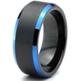 thumbnail image 1 of P. Manoukian Tungsten Wedding Band Ring 8mm for Men Women Blue Black Beveled Edge Brushed Lifetime Guarantee Size 8, 1 of 4