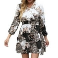 thumbnail image 1 of Labymos Robe Femme Imprimé Léopard Vintage Manches 3/4 Col en V Taille Haute Volants Robe Mini Décontractée, 1 of 7
