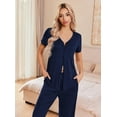 thumbnail image 5 of Ekouaer Women's Pajama Sets Short Sleeve Sleepwear Button Up 2 Piece Pj Loungewear Top and Capri Pants, 5 of 6