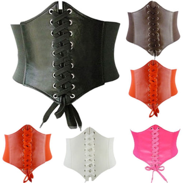 Women Ladies Soft PU Leather Wrap Around Tie Waistband Lace 