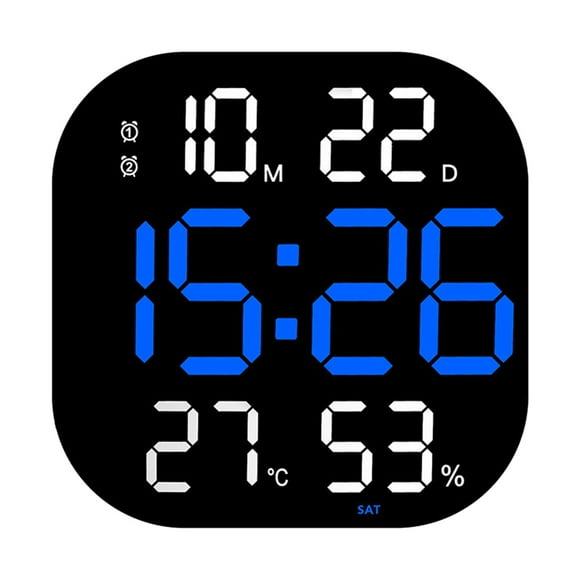 Reloj de pared digital con brillo ajustable, temperatura, fecha, semana, alarma electrónica. Azul