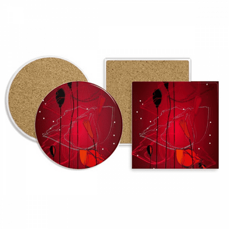 

Red Flowers Art Painting Corn Coaster Cup Mug Holder Absorbent Stone Cork Base Set