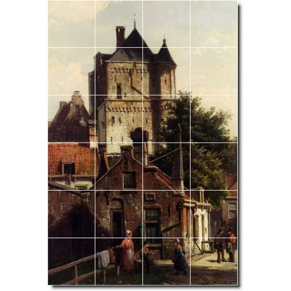 Ceramic Tile Mural-Willem Koekkoek Village Painting 126. 17" w x 25.5" h using (24) 4.25 x 4.25 ceramic tiles