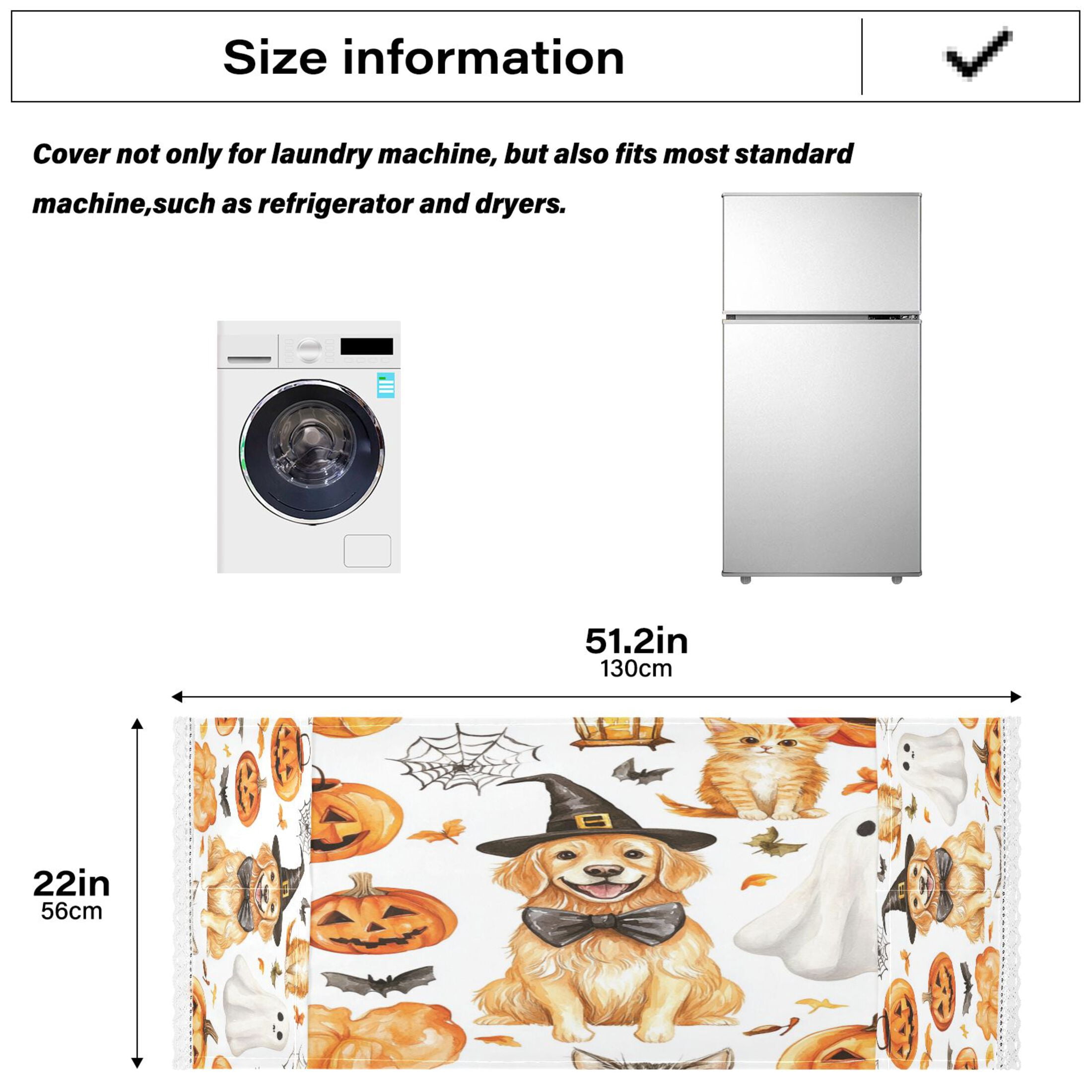Halloween DogWasher and Dryer Covers Dust-Proof and Oil Resistant Fridge Cover with 4 Storage Pockets Washing Machine Top Cover for Laundry Kitchen Home 51.2 x 22 In