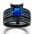 thumbnail image 3 of Couple Rings for Women and Men Geometric Alloy Rings with Blue Gem Inlay Fashion Diamond Design Couple Combination, 3 of 5