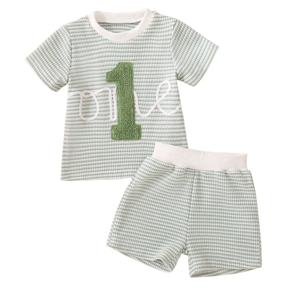 Gibobby Toddler Boys Boy Boy Girls Toddler Summer Outfit Striped T shirt Toddler Boy Summer Clothes 6 12 18 Months 2 3 4 5 T Short Set(12-18 Months,Green)