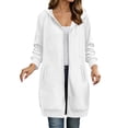 thumbnail image 2 of Women's Zip‑Up Hooded Long Cardigan, Drawstring‑Adjustable Hood, Full‑Zip and Side‑Slit Pockets, Ribbed Sleeve Cuffs, Loose‑Fit Neighborhood‑Walk Outerwear White M, 2 of 7