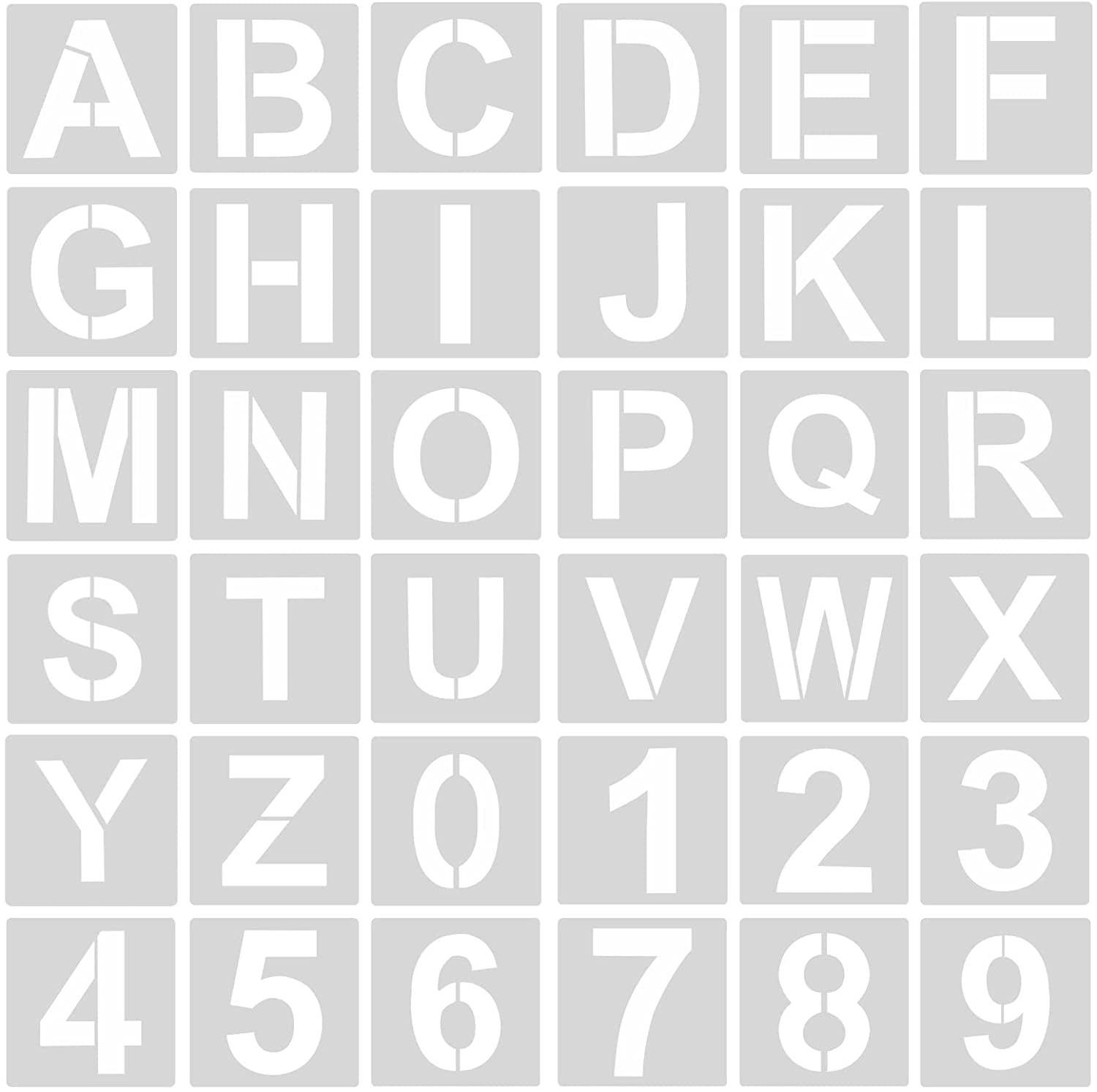 Style 3 DaveandAthena 36 Pieces Letter Stencils for Painting on Wood Alphabet Stencils Reusable Plastic Art Craft Stencils with Numbers and Signs 