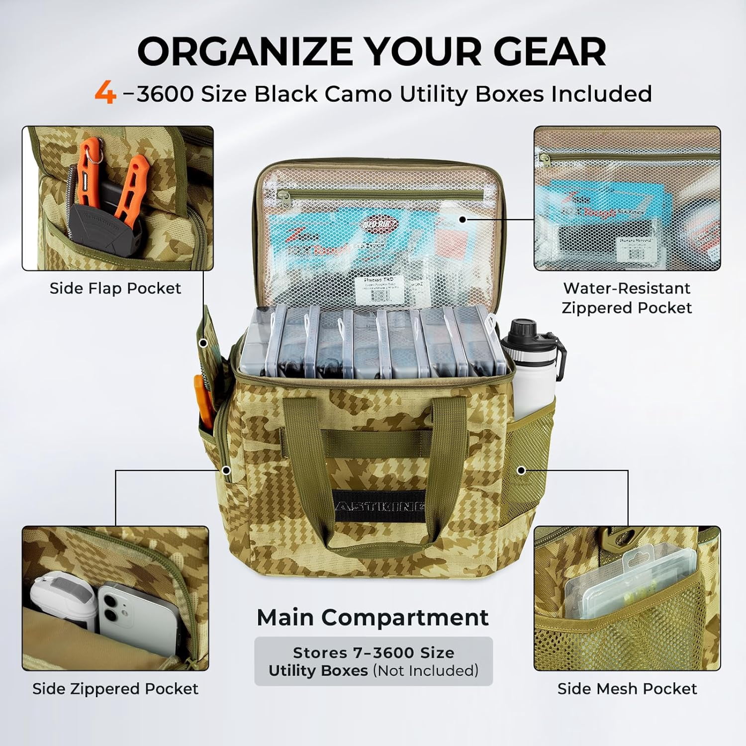 KastKing Fishing Tackle Bag With 4 Tackle Boxes & Removable Bait Binder, Water-Resistant Tackle Storage- BaitSpace