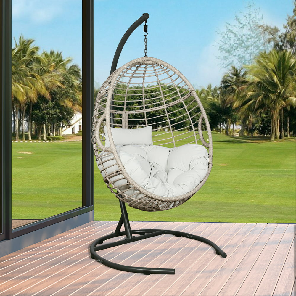 Ulax Furniture Patio Wicker Hanging Basket Swing Chair Indoor Outdoor Rattan Teardrop Chair