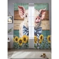 thumbnail image 2 of Farms Cute Pigs Sheer Curtains 2 Panels Set Sunflower Brown Green Wood Striped Oil Painting Sheer Window Curtains Light Filtering Rod Pocket Voile Drapes for Bedroom Living Room 52"X96", 2 of 8