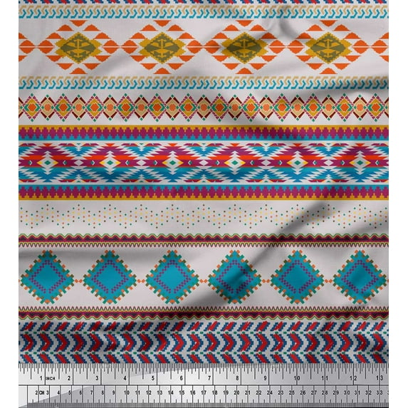 Soimoi Gray Cotton Voile Fabric Aztec Geometric Print Fabric by the Yard 56 Inch Wide