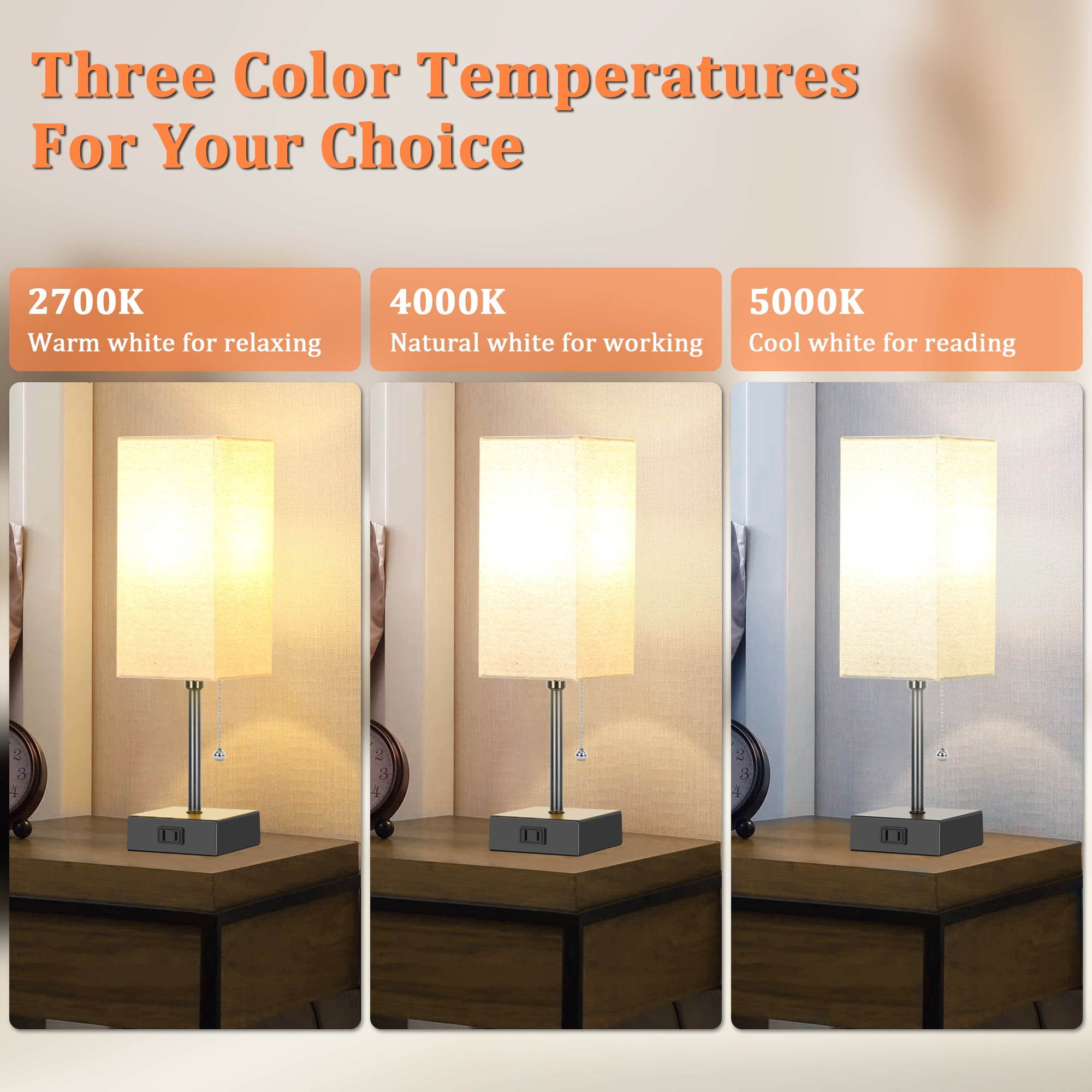 Bedside Lamps Set of 2 with AC Outlet,3-Way Dimmable AVV Table Lamps Small Nightstand Lamp for Bedroom Living Room Black