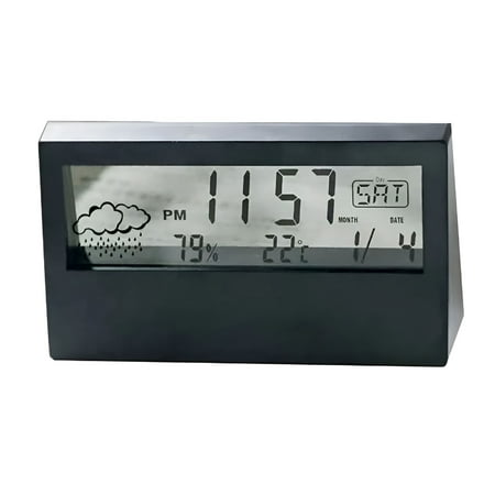GJX Alarm Clocks for Bedrooms with Battery Backup,Auto Set Digital Clock with Date and Day of Week,Indoor Temperature Humidity,Moon Phase,Dimmer,Auto DST,USB Port