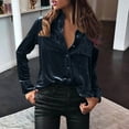 thumbnail image 2 of Odeerbi Solid Color Velvet Shirts for Women 2025 Ladies Solid Button Collar Tops Loose Tops Casual T-Shirts Long Sleeve Blouse Navy, 2 of 6