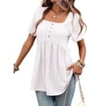 thumbnail image 2 of Women'S Tunic Tops Loose Fit Short Sleeve Shirts Square Neckline Buttons Summer Casual Tops White S, 2 of 10