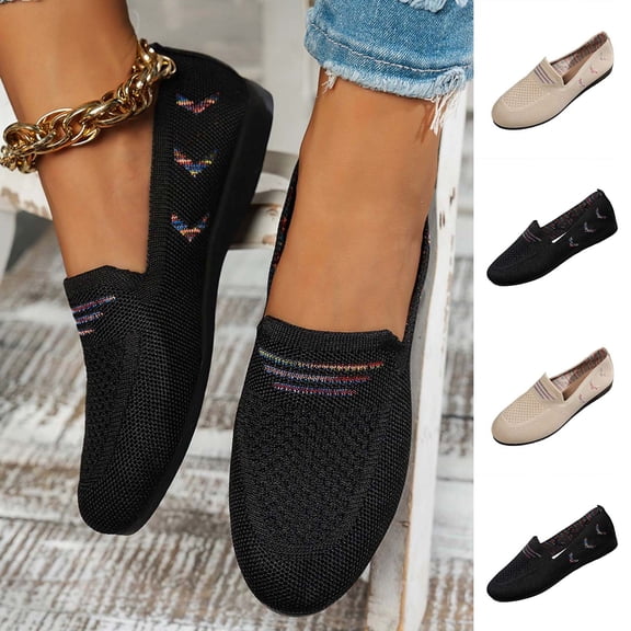 Miluxas Women’s Breathable Knit Slip On Flat Loafers Lightweight Comfort Non-Slip Soft Sole Casual Walking Penny Boat Shoes Black 9.5(43)