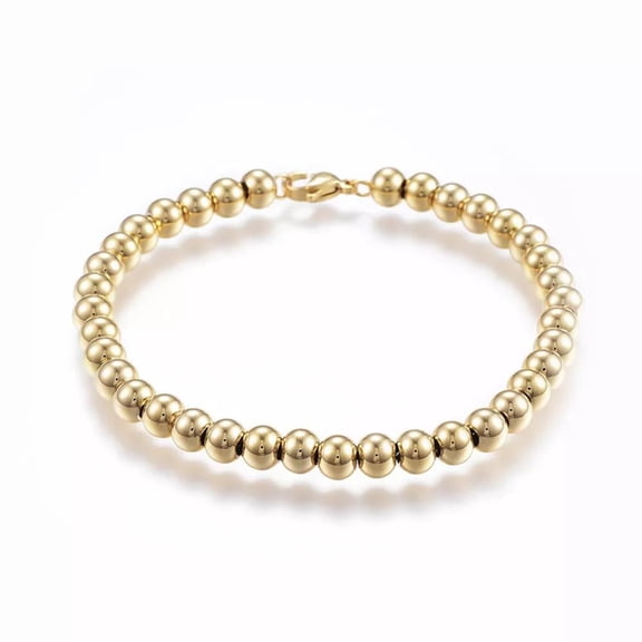 Stainless Steel Beaded Bracelet Lobster Gold 7.6" 195mmx6mm Z231