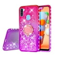 thumbnail image 2 of SOGA Rhinestone Liquid Quicksand Cover Cute Girl Phone Case Case for Samsung Galaxy A11 Case with Embedded Ring for Magnetic Car Mounts and Lanyard - Purple / Pink, 2 of 5