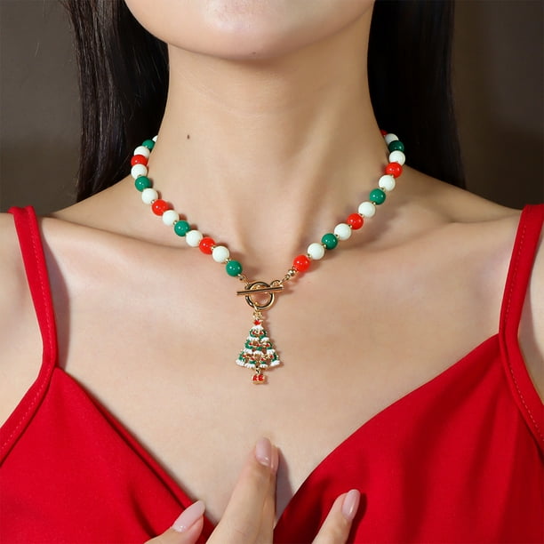 Adornos navideños, regalos navideños, collar de perlas navideñas, colgante de copo de nieve navideño, collar de cadena de clavícula personalizado, collar de festival de aleación