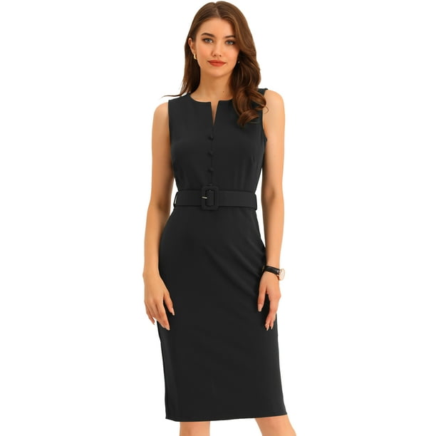 Vestido de trabajo Allegra K sin mangas Cuello Redondo Ceñido al Cuerpo Negro L