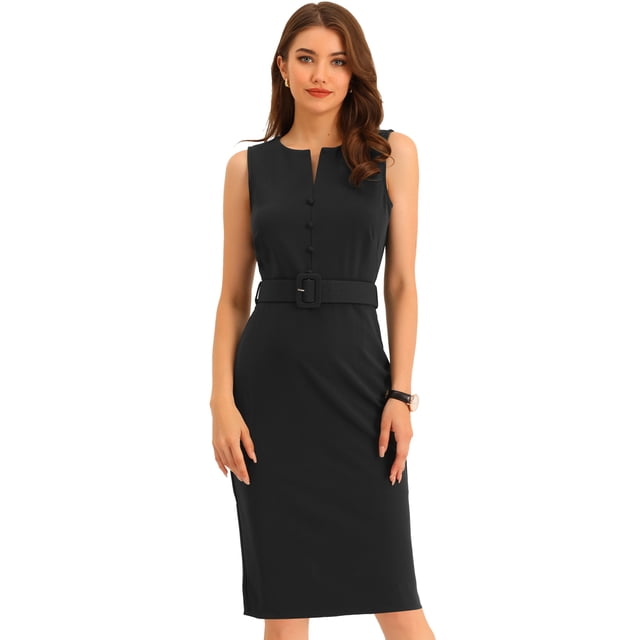 Vestido de trabajo Allegra K sin mangas Cuello Redondo Ceñido al Cuerpo Negro L