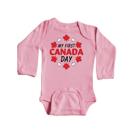 

Inktastic My First Canada Day with Red and White Maple Leaves Gift Baby Boy or Baby Girl Long Sleeve Bodysuit