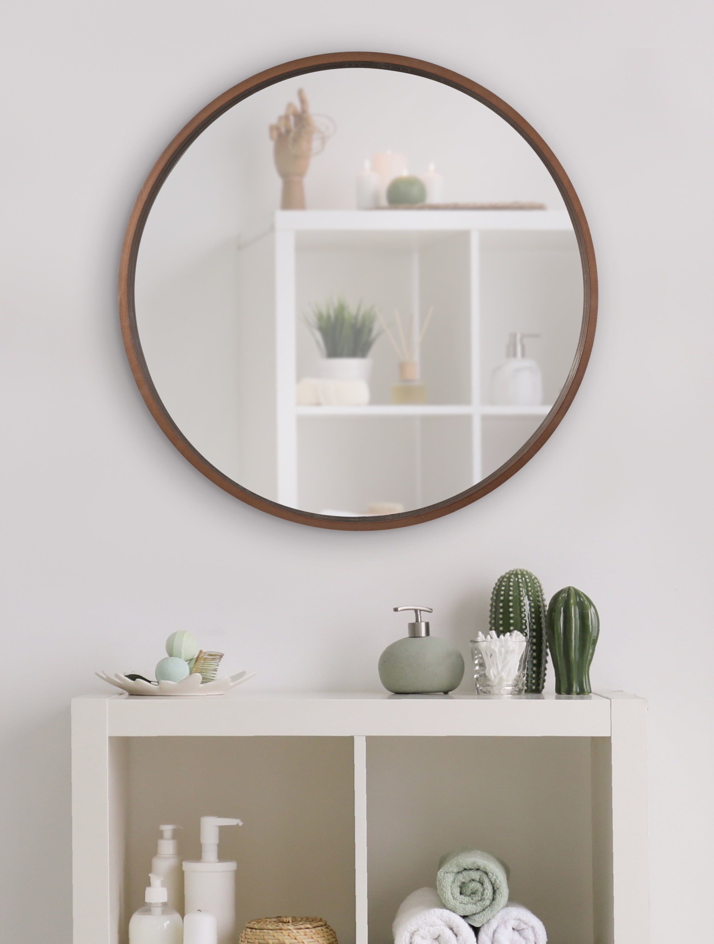 Kate and Laurel Travis Mid-Century Round Wall Mirror, 25.6 inch Diameter, Bronze, Modern Accent Mirror