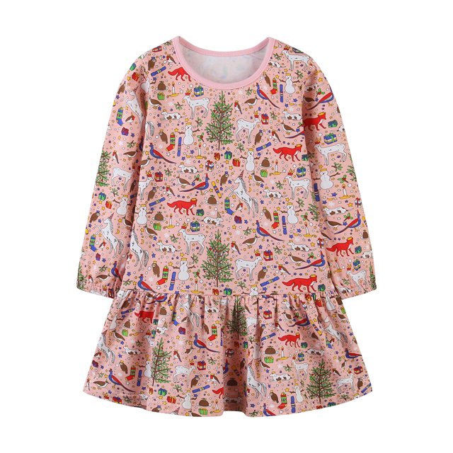Robe de Noël pour Filles Enfants Bébé Filles Robe de Noël à Manches Longues Imprimée Robe de Princesse Robe de Noël pour Filles Robe de Princesse pour Filles