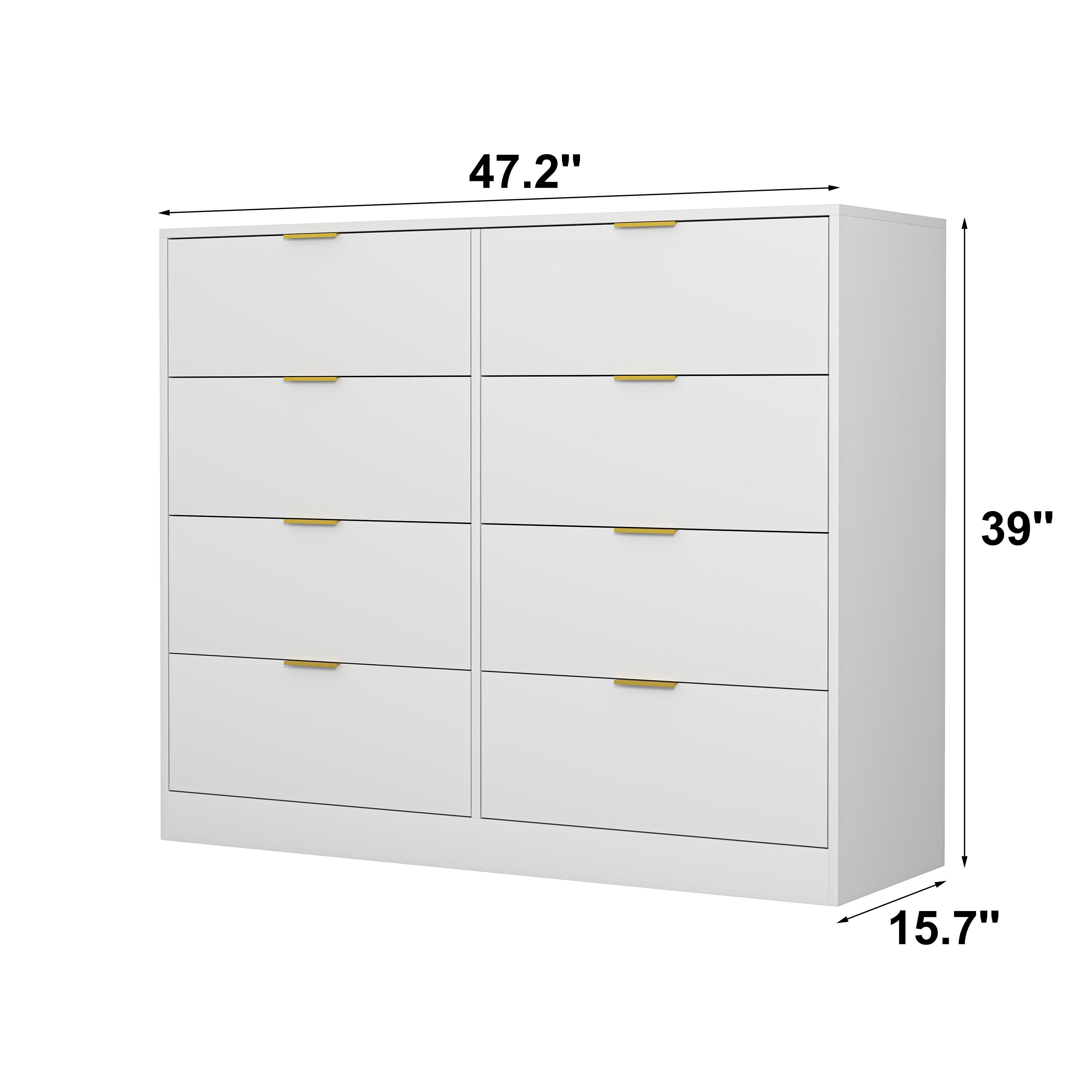 Mintazer Tall Dresser with 8 Drawers, Storage Chest of Drawers with Gold Metal Handles for Entryway Bedroom Living Room Hallway, White