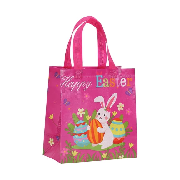 6 Pack Easter Non-woven Bags with Handle, Happy Easter Gift Bags, Treat Bags Rabbit Bunny, Reusable Easter Goodie Bags, Waterproof, for Kids Egg Hunt Game, Party Treat, Party Favors 9.05"x8.66"