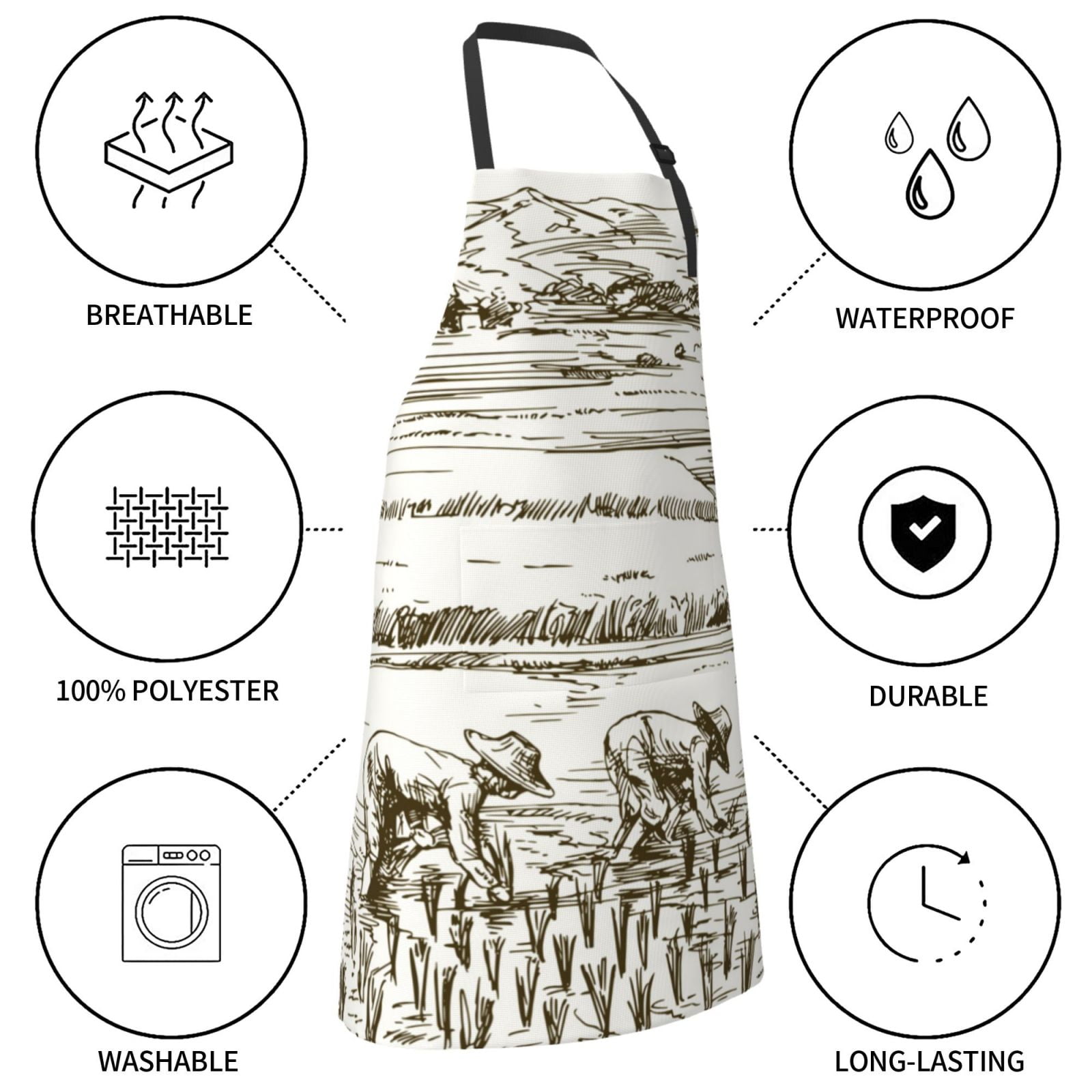 Kdxio Rice Harvest Apron with Pockets Adjustable Kitchen Aprons for Men Women Waterproof Aprons for Cooking,Drawing,Crafting, Baking Household Cleaning