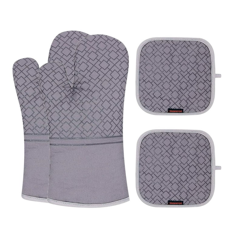 SUGARDAY Silicone Pot Holders and Oven Mitts Sets Kitchen Gloves  Heat-Resistant Non-Slip for Baking Cooking Black 4 Pieces 