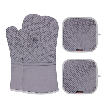 

Yoslce Kitchen Gadgets Oven Mitts Kitchen Cooking Microwave Oven Gloves Glove Pot Pad Four-Piece Heat Protection Microwave Oven Supplies
