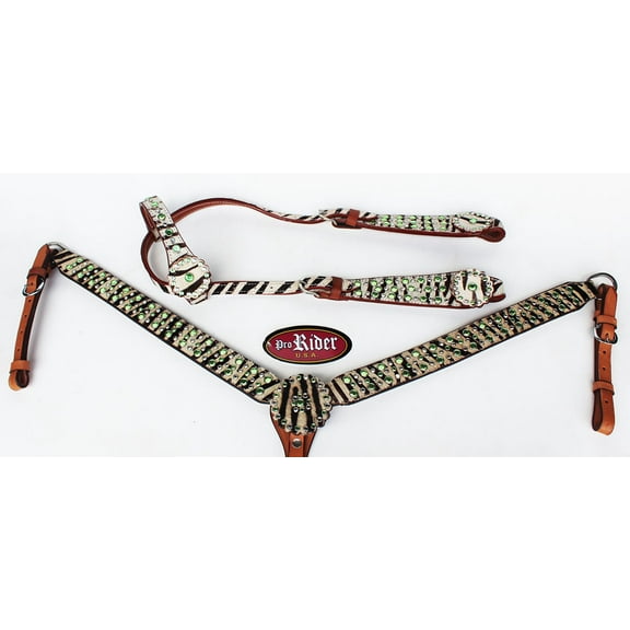 Show Tack Horse Bridle Western Leather Headstall Breast Collar Green 8256