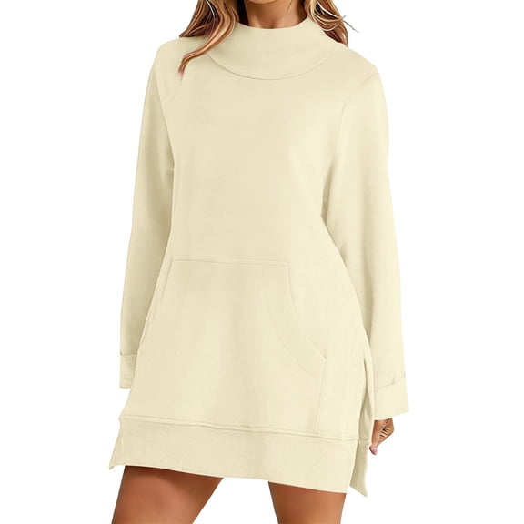 ManxiVoo Oversized Split Hem Sweatshirt for Women Long Sleeve Crewneck Drop Shoulder Loungewear Streetwear Casual Top for Autumn and Winter L Size Beige