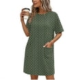 thumbnail image 1 of TaTaai Women's Fashion Solid Color Round Neck Short Sleeve Dress with Pockets Classic Casual Style Soft Elastic Fabric Comfortable Midi Dress for Spring Summer Daily Life Gift, 1 of 6