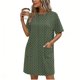 thumbnail image 2 of Mujeres Manga Corta Tops Impresión Casual Cuello Redondo Vendaje Vestido Falda de las Señoras, Vestido de Manga Corta para las Mujeres, 2 of 6