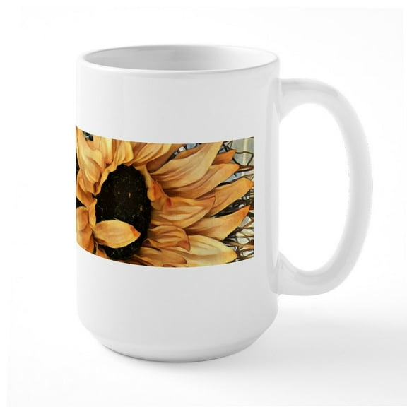 CafePress - Sunflower Mugs - 15 oz Ceramic Large White Novelty Mug