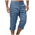thumbnail image 3 of Xcmzpl Capri Pants for Men Chino Cargo Pants Elastic Waist Rolled Capris Solid Baggy Harem Cropped Trousers with Pockets, 3 of 8