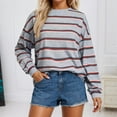 thumbnail image 2 of Yuanlong Womens T-Shirts Casual Color Blocked Striped Drop Long Sleeve Round Neck Tee Shirts Spring Streetwear Loose Top, 2 of 8
