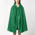thumbnail image 6 of Halloween Sequin Hooded Cape, Tie-Front Sparkly Cloak for Stage Performance & Holiday Party, Glittery Open-Front Cover-Up for Women, 1 PC Dark Green, 6 of 8
